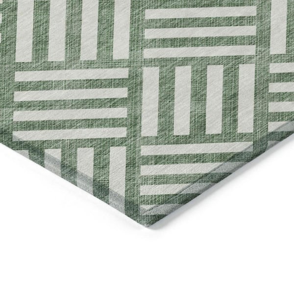 Green, Ivory 8 ft. x 10 ft. Woven Geometric Polyester Rectangle Indoor/Outdoor Area Rug