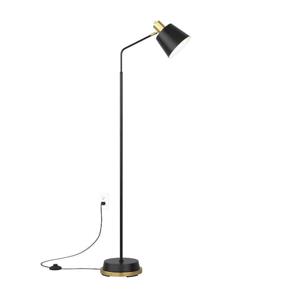 Alton 65 in. Matte Black & Gold Modern 1-Light Dimmable Standard Floor Lamp for Living Room
