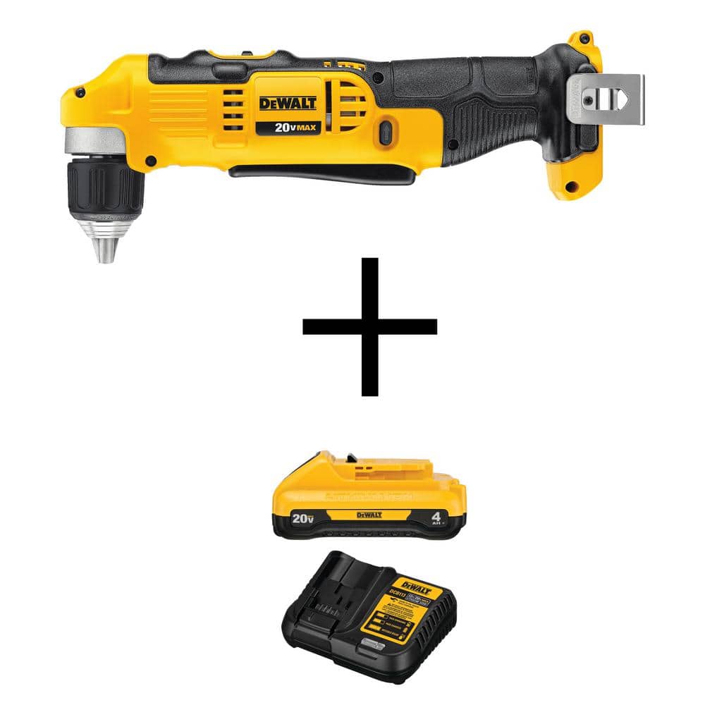 DEWALT 20V MAX Cordless 3/8 in. Right Angle Drill/Driver, (1) 20V MAX Compact Lithium-Ion 4.0Ah Battery, & 12V-20V MAX Charger -  DCD740BW240C