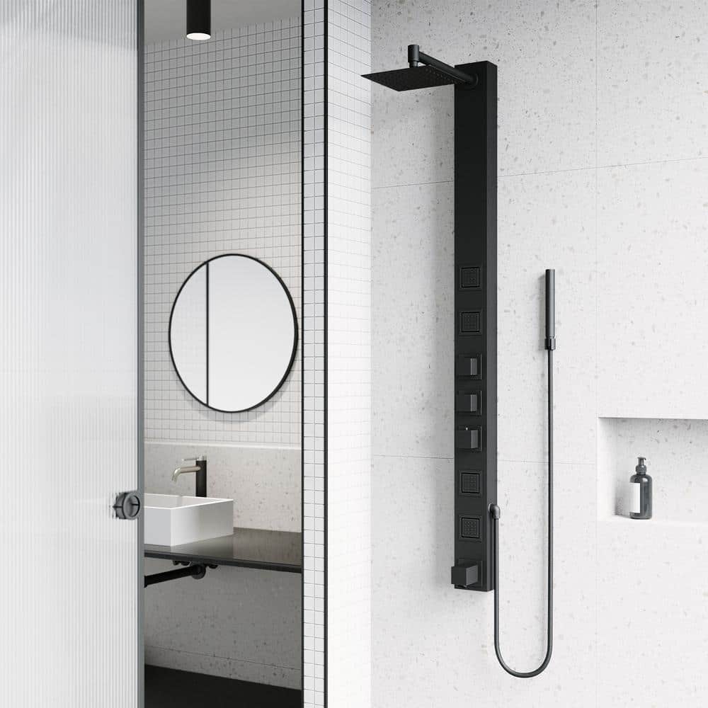 Bowery Matte Black 58" Shower Panel System with Tub Filler