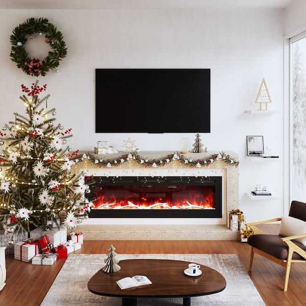 Clihome 60 in. 1500W Wall Mounted Installation Electric Fireplace in Black with Multicolor Flame