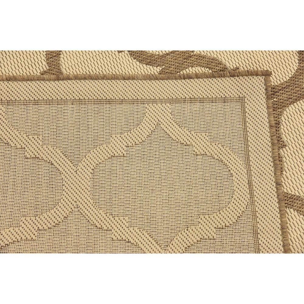 Brown and Beige Square Synthetic Outdoor Rug