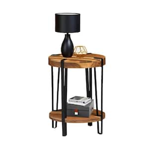 Ryegate Brown and Black Natural Wood with Metal Round End Table
