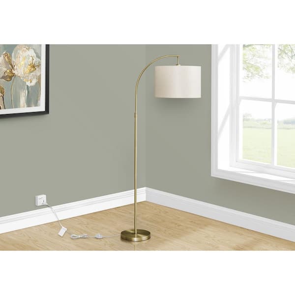 Jushua 65 in. H Gold Tall Arc Brass Metal Floor Lamp with Ivory