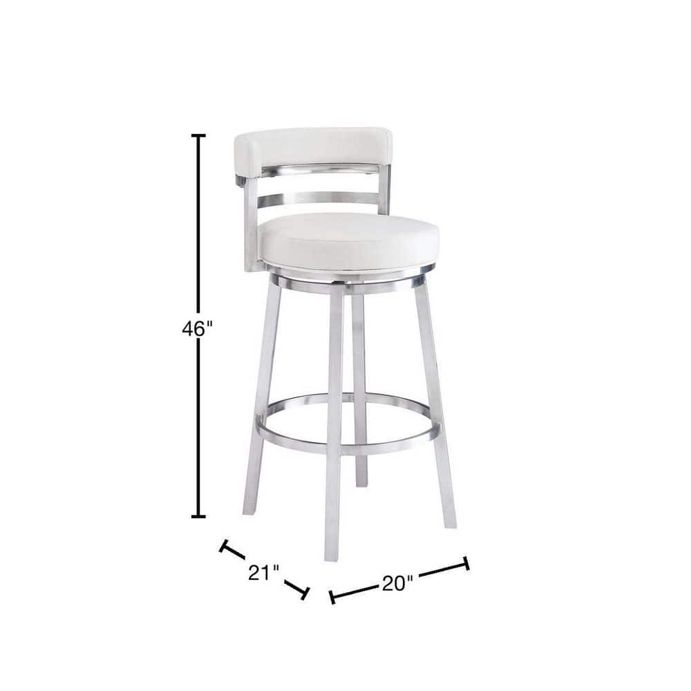 Madrid 30" White Faux Leather Swivel Bar Stool with Brushed Metal Frame