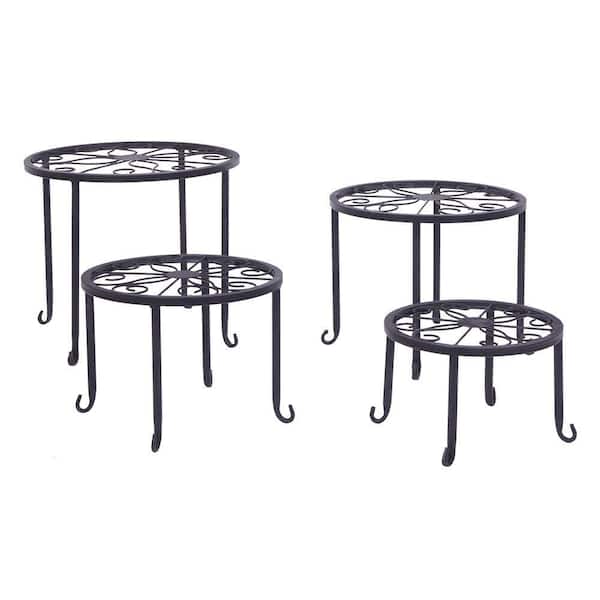 Metal Plant Stand Black Irons Round Set with Rust Resistance (11.4"W x 9.8"H 4 in. H 1 Potted Irons Planter).