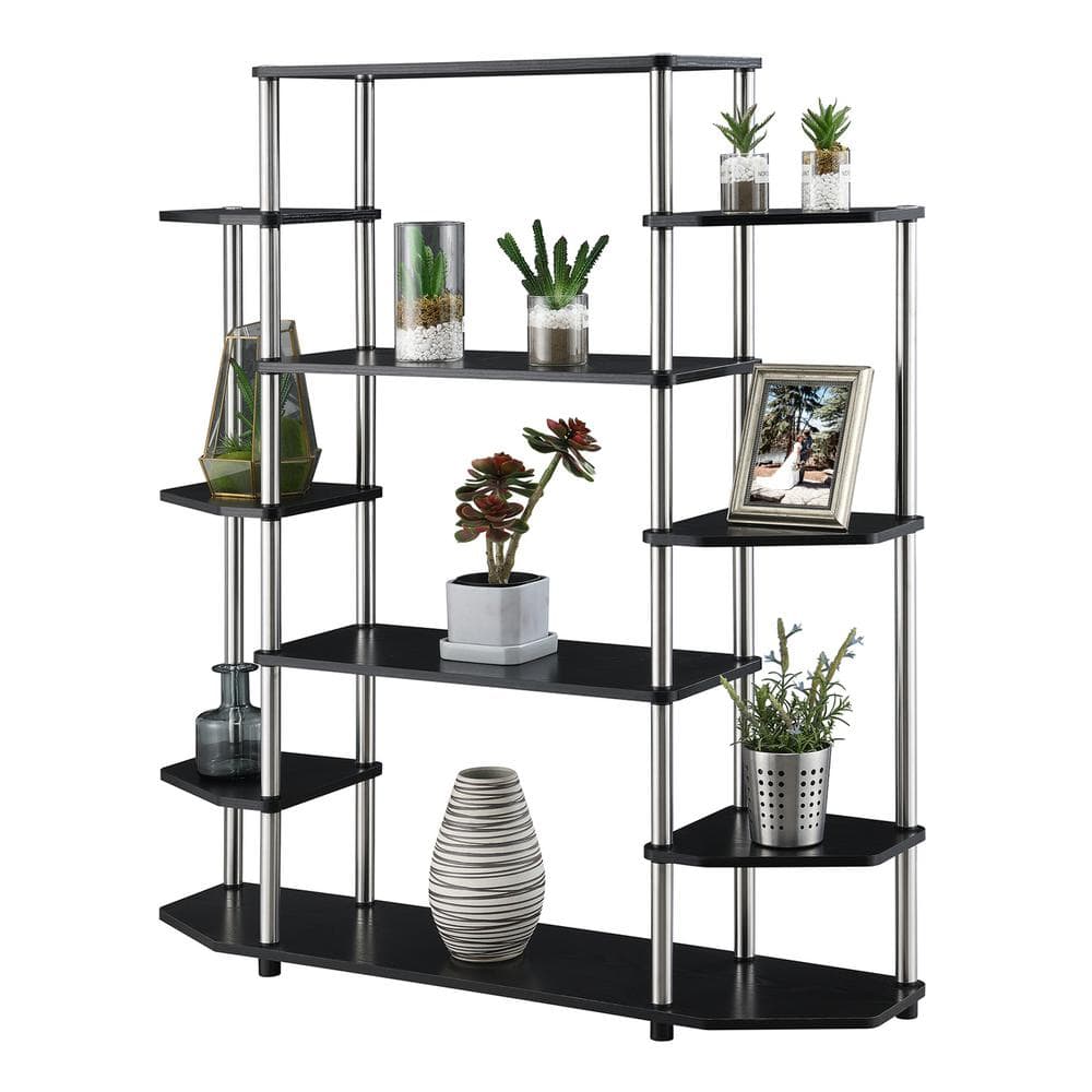 Black Wood and Stainless Steel 10-Shelf Wall Unit