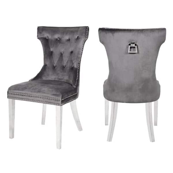 Unbranded Dark Gray Velvet Side Chair (Set of 2)