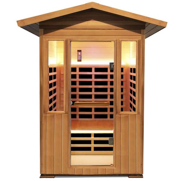 Red Cedar and Canadian Hemlock 2-Person Far Infrared Sauna with 8 Heating Panels, Key Control, and LED Lighting