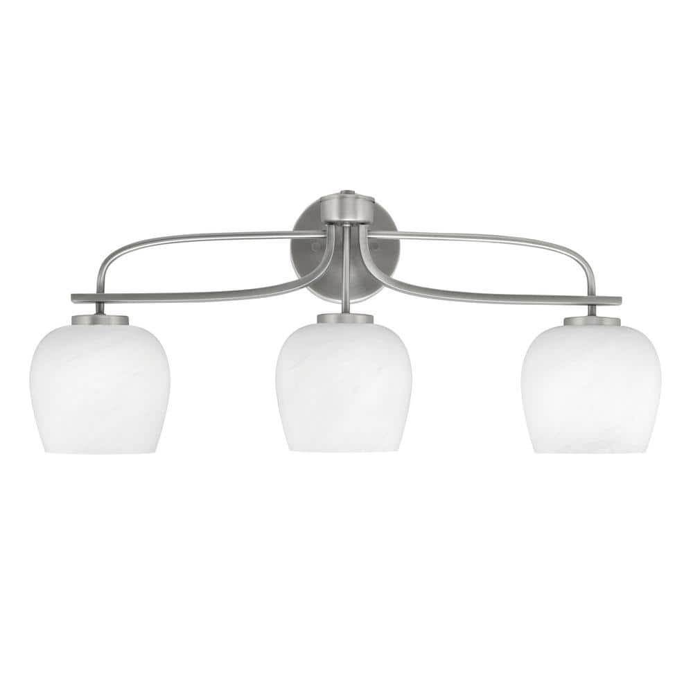 Olympia 27.5 in. 3-Light Graphite Vanity Light White Marble Glass Shade