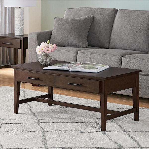 Home Decorators Collection Bellamy 42 in. Smoke Brown Large Rectangle Wood Coffee Table with 2-Drawers