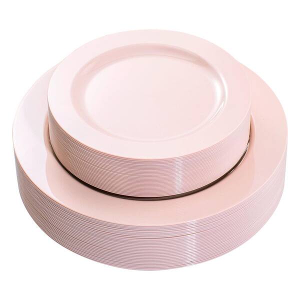 60-Piece Pink Plastic Disposable Plates Set, 30 Dinner Plates 10.25 In and 30 Dessert Plates 7.5 In, Serves 30 Guests