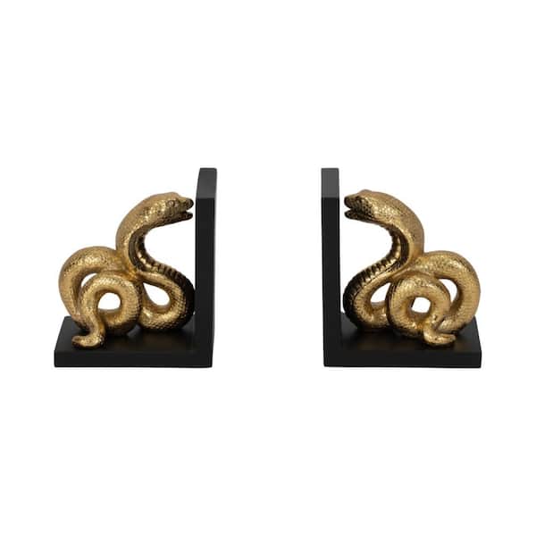 Black 5 in. x 6 in. Resin Novelty Solid Coiled Snake Bookends (Set of 2)