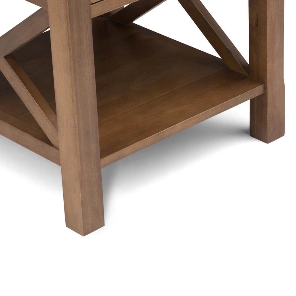 Medium Saddle Brown Wood and Metal Rectangular Side Table with Storage