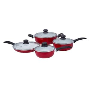 8-Piece Thermal Conducting Aluminum Non-Stick Cookware Set with Lids in Red White