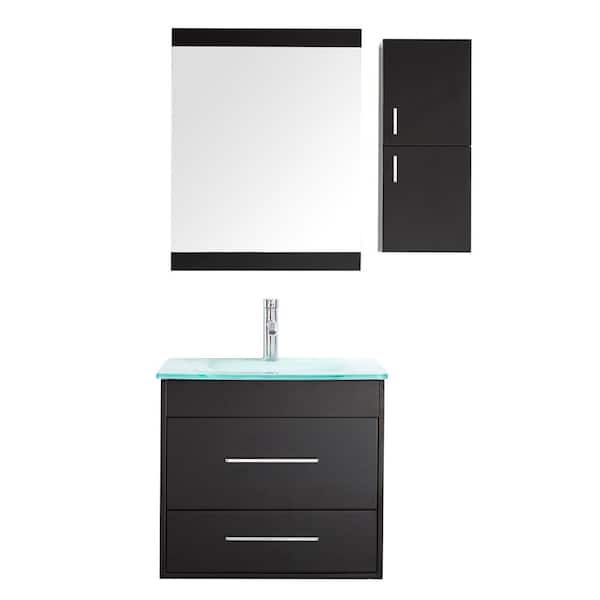 Mediterraneo Olympia 24 in. W x 19.5 in. D x 21 in. H Vanity in Wenge with Glass Top and Basin in Blue/Green and Mirror