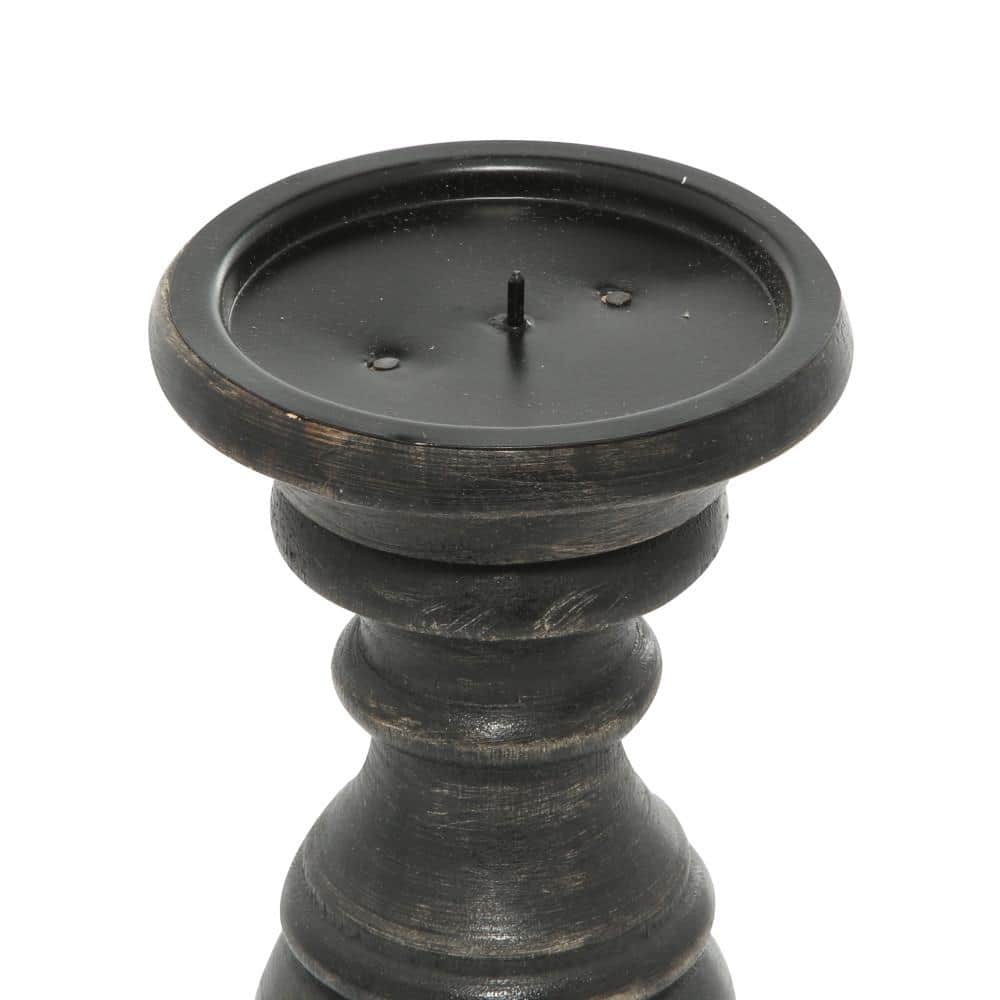 Elegant Black Mango Wood Tabletop Candlestick Trio, 10"