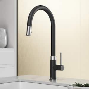 Bristol Single Handle Pull-Down Sprayer Kitchen Faucet in Stainless Steel and Matte Black
