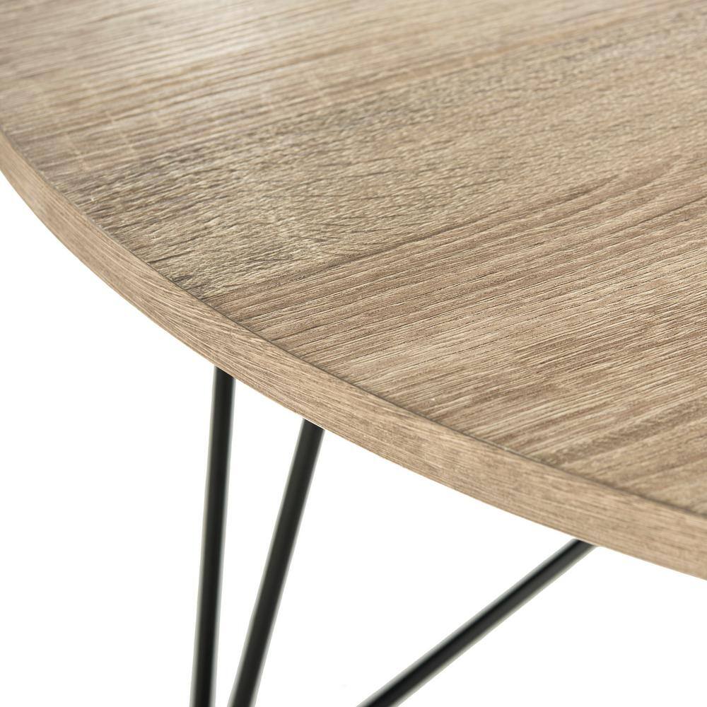 Light Oak and Black Round Wood Coffee Table