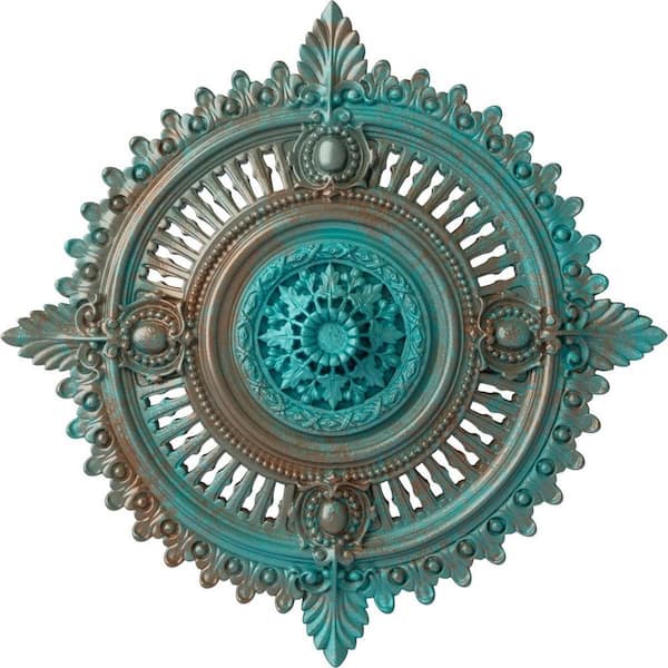 Ekena Millwork 4 in. x 29-1/8 in. x 29-1/8 in. Polyurethane Haylynn Ceiling Medallion, Copper Green Patina