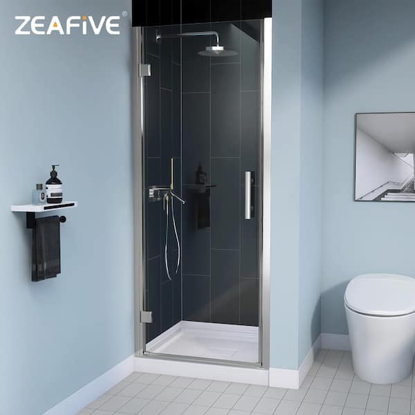 Zeafive 30 to 31-1/4 in. W x 72 in. H Shower Panel Pivot Swing Frameless Shower Door in Chrome with Clear Glass Left Hinged