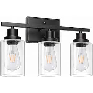 20 in. 3-Light Black Bathroom Vanity Light with Clear Glass Shades for Mirror and Vanity (Bulbs Not Included)
