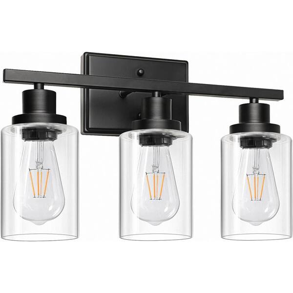 Briignite 20 in. 3-Light Black Bathroom Vanity Light with Clear Glass Shades for Mirror and Vanity (Bulbs Not Included)