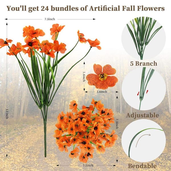 13 in. Orange 24-Bundles Artificial Other Flowers for Outdoors