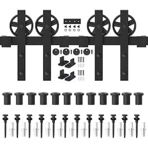 16 ft./192 in. Frosted Black Sliding Barn Door Track and Hardware Kit for Double Doors with Non-Routed Floor Guide