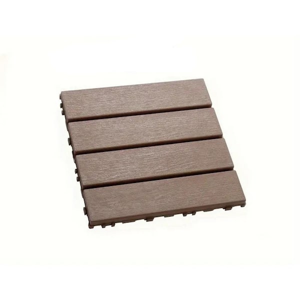 Tidoin Outdoor 1 ft. x 1 ft. Composite Interlocking Tile Deck Tile in Brown(36 Per Box)