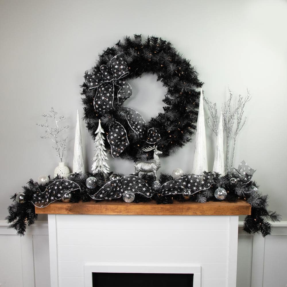 Silver Shimmer 36" Pine Artificial Christmas Wreath with Warm White LED Lights
