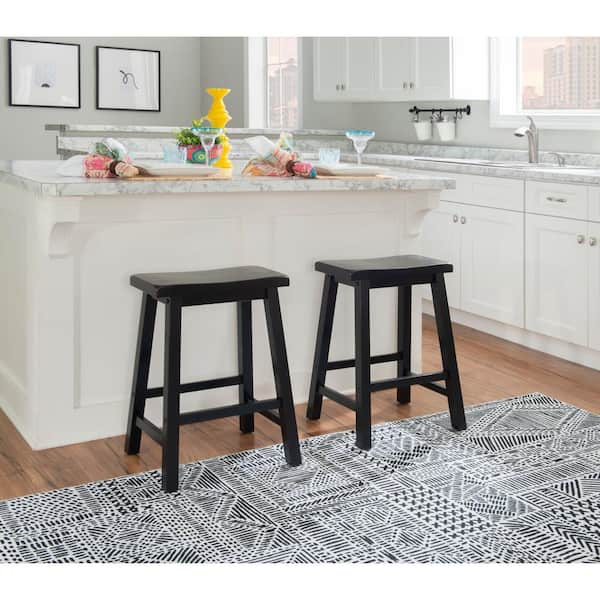 Darby 24 in. Antique Black Backless Wood Counter Stool with Wood Seat