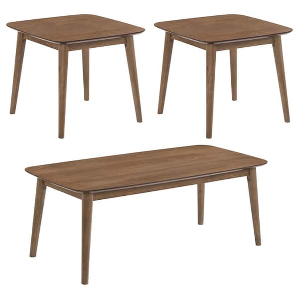 Coaster Radley 47.5 in. Natural Walnut Rectangle Wood 3-piece Occasional Coffee Table set
