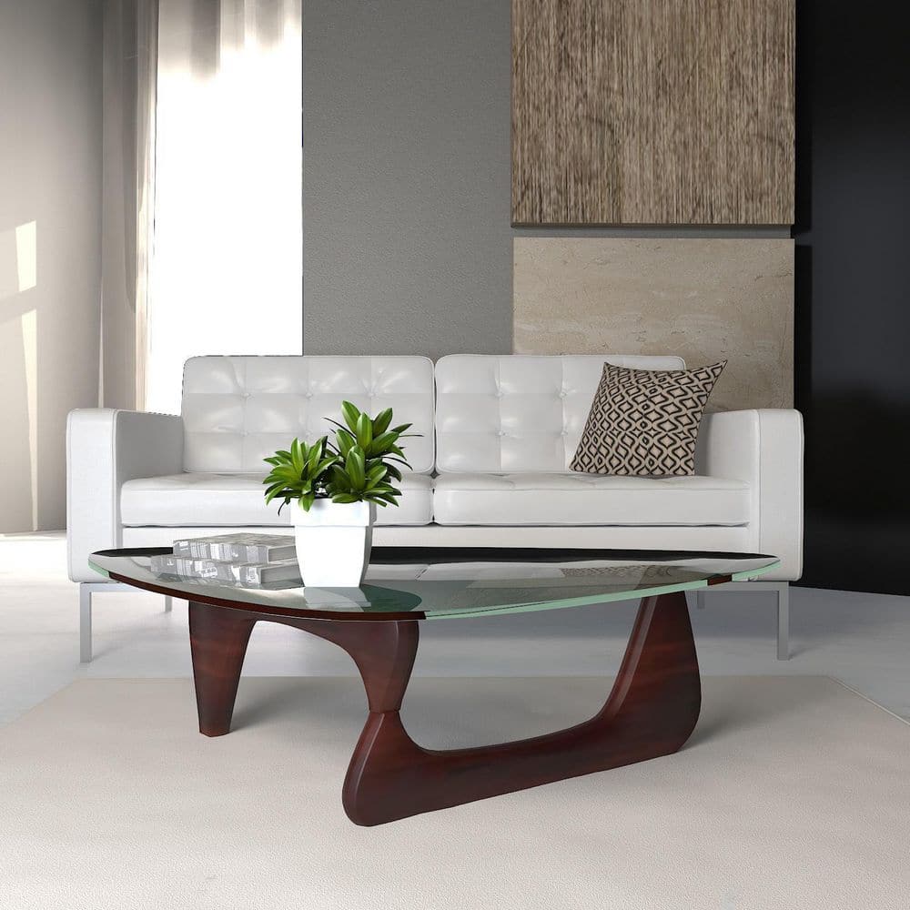 Mid-Century Modern Cherry Wood & Glass Triangle Coffee Table