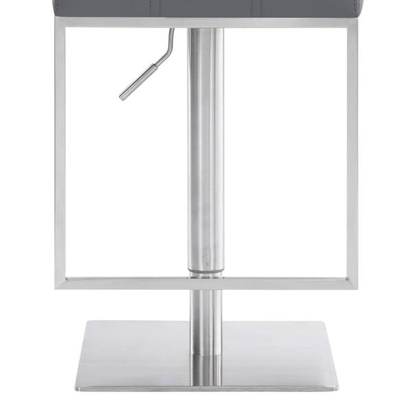 Armen Living Blossom Contemporary Swivel Barstool in Brushed Stainless Steel and Grey Faux Leather