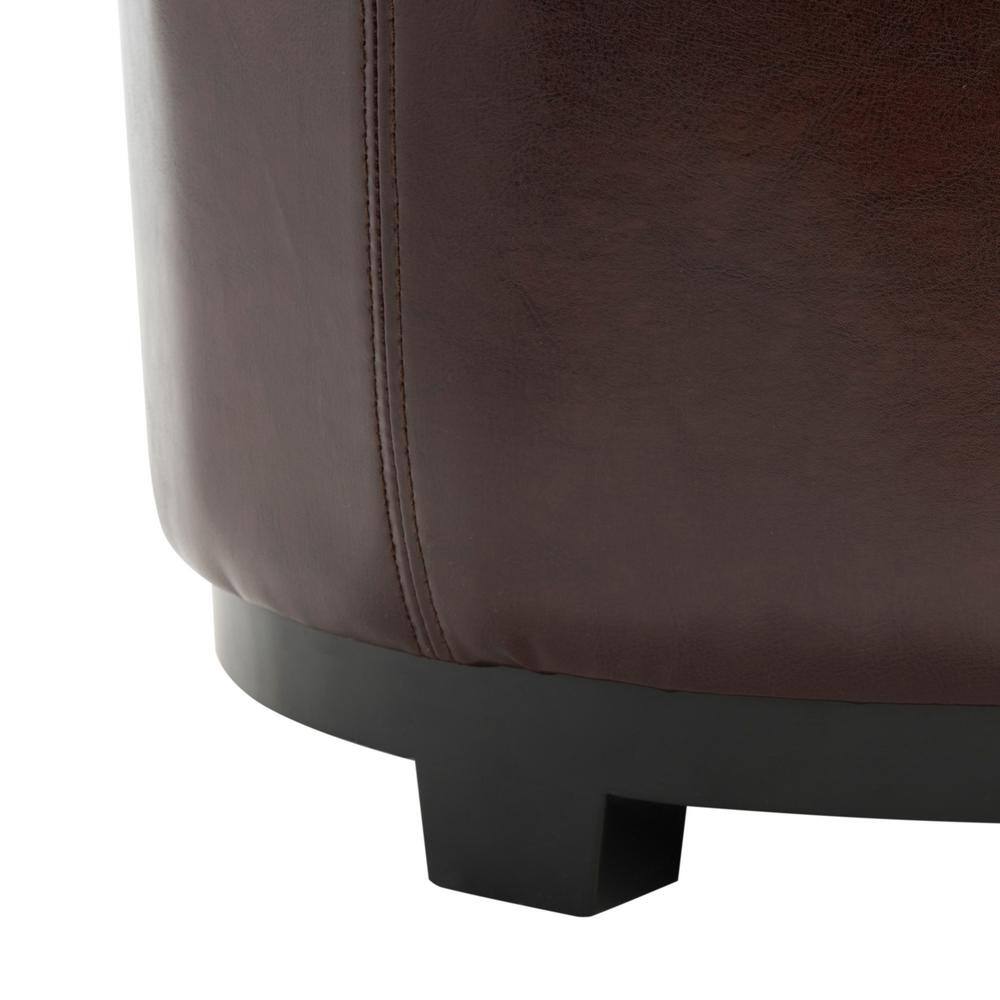 Transitional Cordovan Round Ottoman with Storage Tray