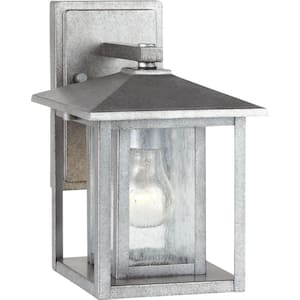 Hunnington 1-Light Weathered Pewter Outdoor 11 in. Wall Lantern Sconce