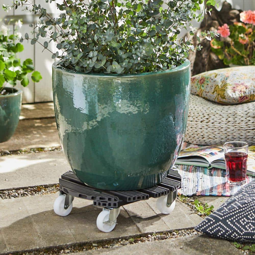 16" Gray Wood Plastic Composite Round Plant Caddy