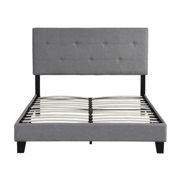 GOJANE 83.46 in. W Grey Queen Size Upholstered Platform Bed with Modern Button Tufted Linen Fabric Headboard, Gray