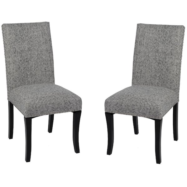 Armen Living Deborah 40 in. Ash Fabric and Black Wood Finish Dining Chair (Set of 2)