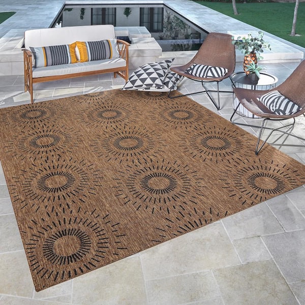 Paseo Tiaret Chestnut Brown 8 ft. x 10 ft. Geometric Indoor/Outdoor Area Rug