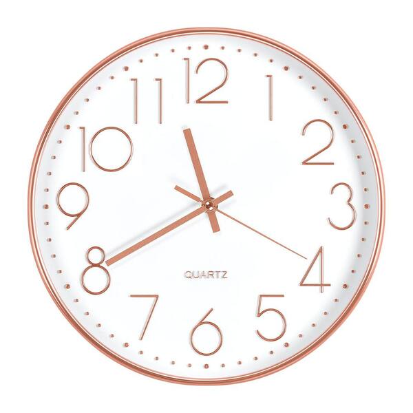 Oumilen 12 in. Silent Modern Rosegold Decorative Plastic Wall Clock
