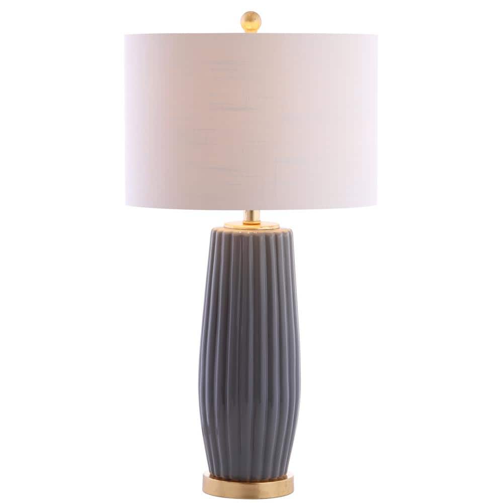 Roman 28.5" White Ceramic LED Table Lamp with Linen Shade