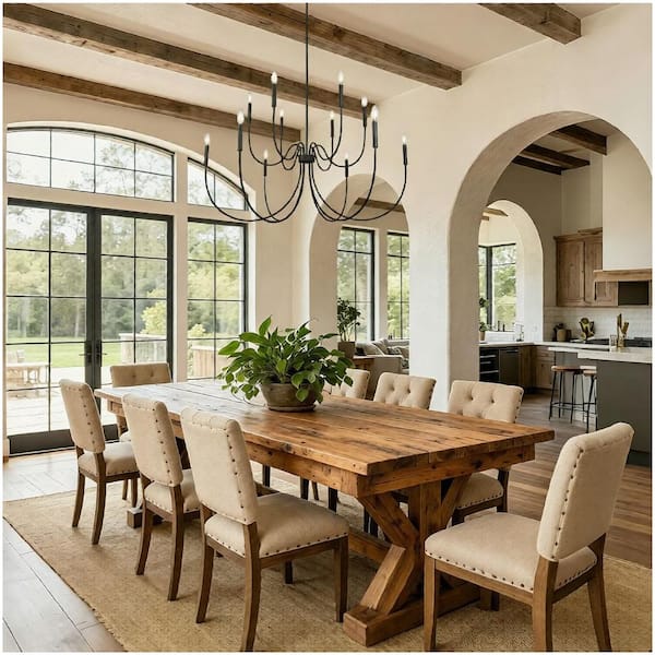 47.2 in. 12-Light Matte Black Large Island Candlestick Chandelier 2-Tier Hanging Light for Living Room Dining Room Foyer