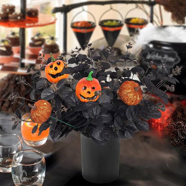 13.4 in. Black Indoor/Outdoor Halloween Artificial with Pumpkin