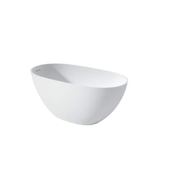 51.18 in. x 26.77 in. Solid Surface Soaking Bathtub with Left Drain in Matte White Durable Construction