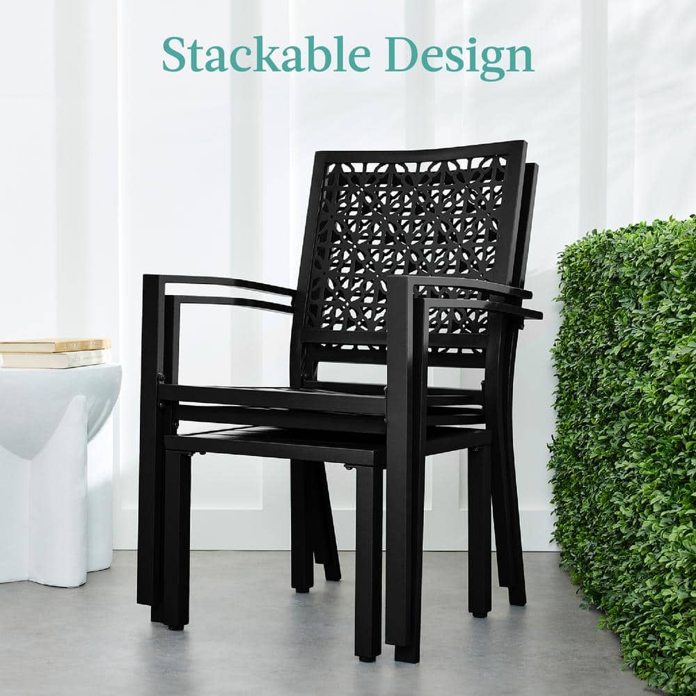 Black Steel 3-Piece Outdoor Bistro Set with Geometric Design