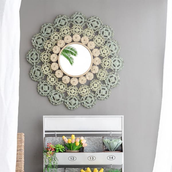 Multicolor 37.8 in. W x 37.8 in. H Art Deco Round Iron Framed Mirror Wall Mirror Wall Decor Mirror