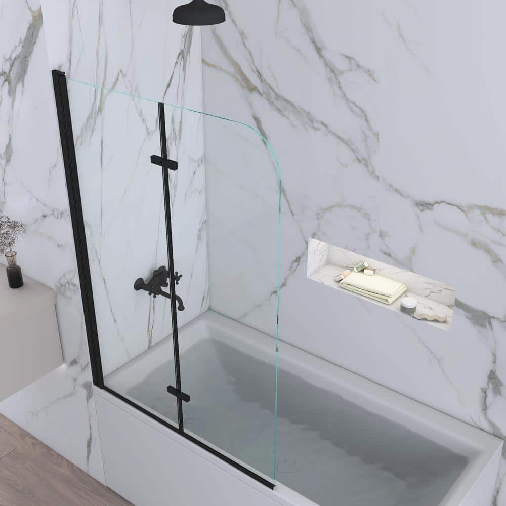 Matte Black Frameless Pivot Tub Door with Clear Tempered Glass