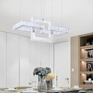 Jefferson 3- Light Clear/Chrome Unique Geometric Integrated LED Chandelier with Crystal Accents